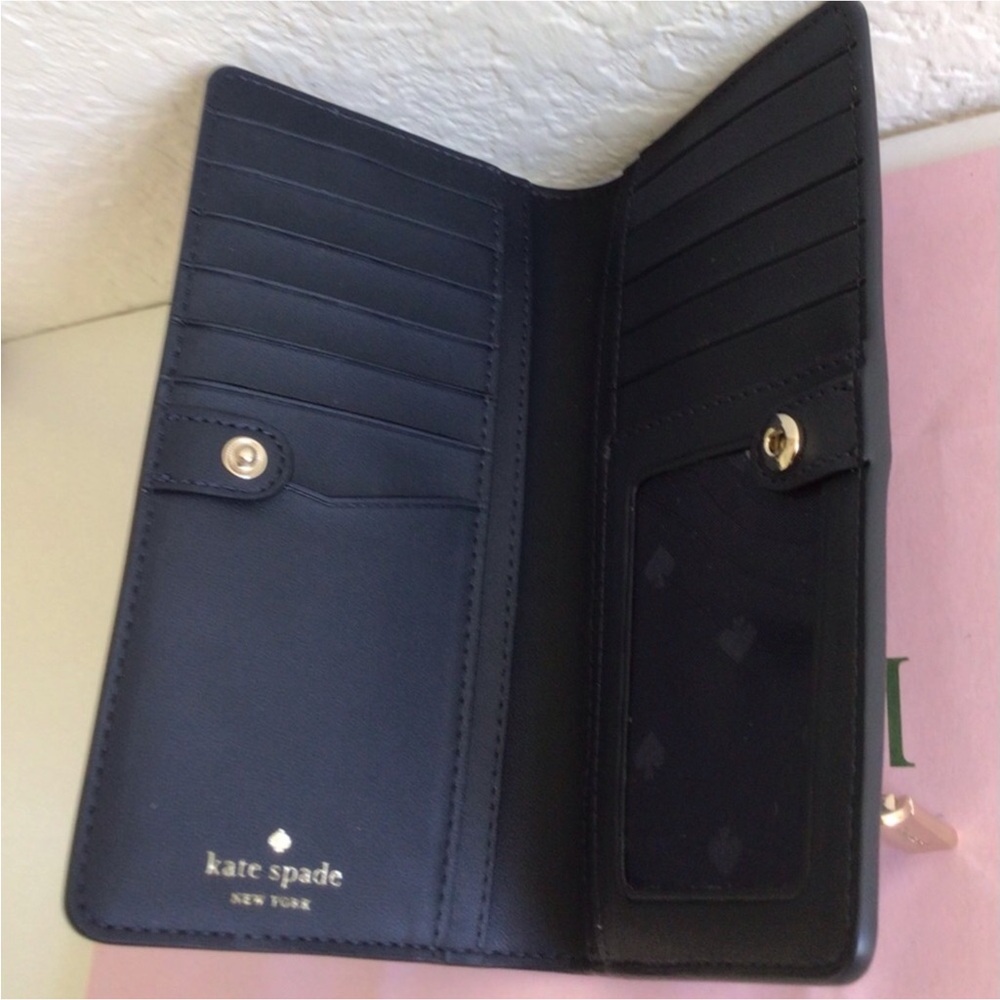 Kate Spade Staci Orchard Toss Large Slim Bifold Leather Wallet Blazer Blue NWT - Picture 5 of 7